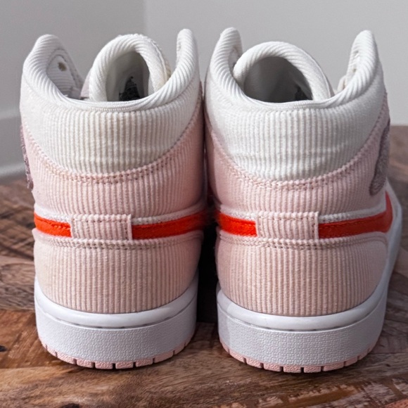 NIKE Air Jordan Mid 1 Women's Corduroy Sneakers - White and Orange - Picture 5 of 15